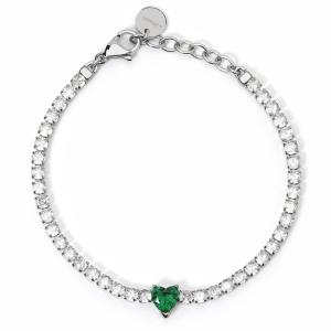 Bracciale Tennis 2Jewels in acciaio con zircone a cuore verde - gallery