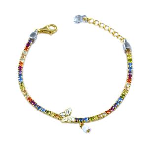 Bracciale Tennis Arcobaleno Nanan in argento con farfalla NAN0552