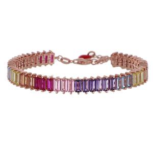 Bracciale Tennis Arcobaleno Rainbow in argento rosa e Zirconi Cuori Milano