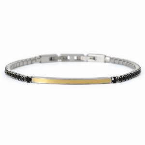 Bracciale tennis con targa da uomo 2Jewels in acciaio e cristalli neri - gallery