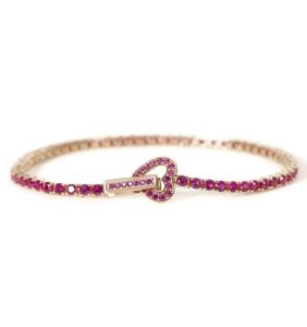 Bracciale tennis cuore in argento rosato con zirconi rosa 533554-M