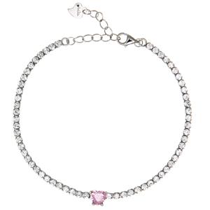 Bracciale Tennis di zirconi con cuore Rosa - gallery