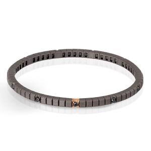Bracciale Tennis elastico da uomo in Titanio e Oro con diamanti neri
