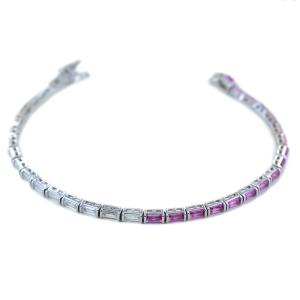 Bracciale Tennis in argento con zirconi rosa e bianchi  - gallery