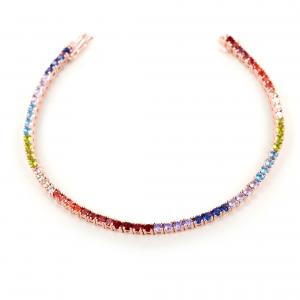 Bracciale tennis in argento e zirconi colorati - Tennis Rainbow 15 cm