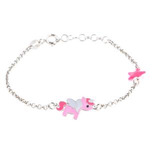 Bracciale Unicorno rosa da bambina in argento e smalti 