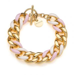 Bracciale Unoaerre in bronzo dorato catena groumette smalto rosa - gallery