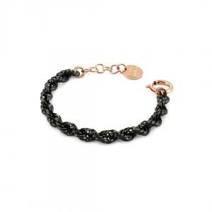 Bracciale Unoaerre in bronzo nero e rosa con catena modello fune - gallery