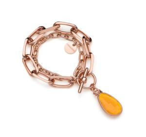 Bracciale Unoaerre in bronzo rosa con catene e cristallo ambra 