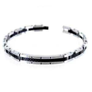 Bracciale Zancan da uomo acciaio silver e pvd nero con spinelli neri UHB059 - gallery