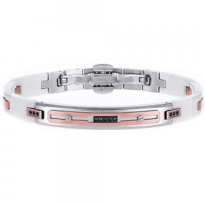 Bracciale Zancan da uomo in acciaio silver e rose con spinelli neri EHB 002 - gallery