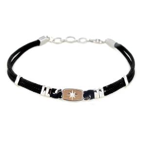 Bracciale Zancan da uomo in argento e oro con kevlar Nero ESB419R - gallery