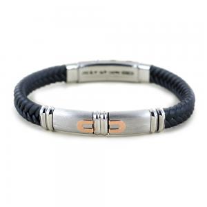 Bracciale Zancan da uomo in Argento oro rosa e silicone nero intrecciato EXB931R-TI  - gallery