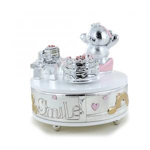 Carillon da bambina con orsetto argento e smalti rosa - gallery