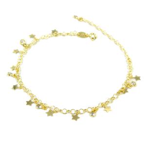 Cavigliera in argento dorato con charms stelle e zirconi