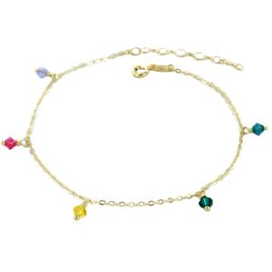 Cavigliera in argento dorato con pietre ciondoli colorate
