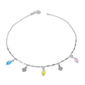 Cavigliera in argento quadrifogli e charm strass