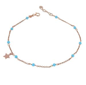 Cavigliera in argento rosato con sfere turchese e charm stella - gallery