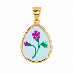 Ciondolo a goccia con fiori in smalto azzurro in oro giallo