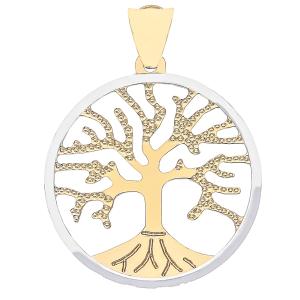 Ciondolo albero della vita grande in oro giallo e bianco