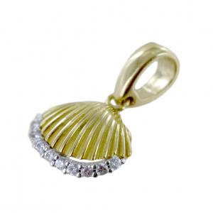 Yellow gold Shell pendant with zircons - gallery