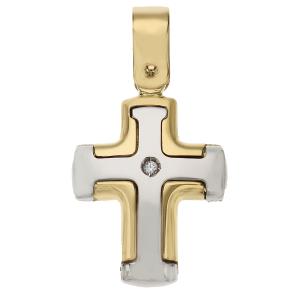 Ciondolo Croce piccola moderna in oro giallo con zircone