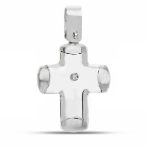 Ciondolo croce uomo in oro bianco con diamante - gallery