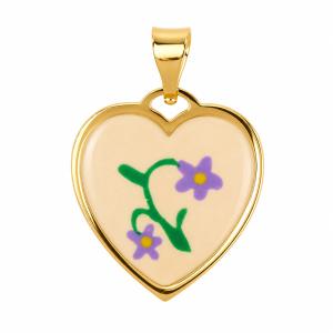 Ciondolo Cuore con fiori in smalto in oro giallo
