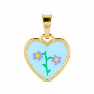 Ciondolo Cuore in Argento giallo con fiori in smalto
