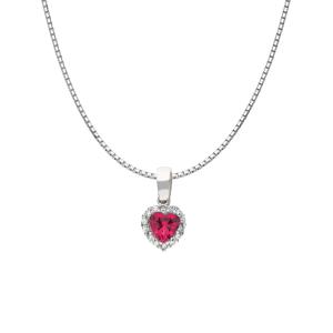 Ciondolo Cuore in oro e Zirconi bianchi e colore rubino catena in argento collezione Miami