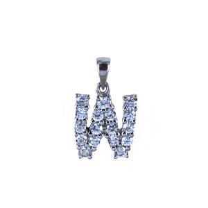 Ciondolo iniziale in argento con zirconi lettera W