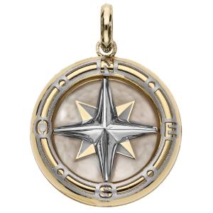 Ciondolo Rosa dei Venti medio in oro giallo bianco e madreperla 16 mm - gallery