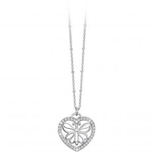 Collana 2jewels in acciaio e cristalli con ciondolo a forma cuore farfalla - gallery