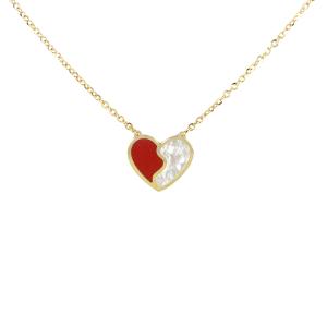 Collana a in oro con cuore in madreperla e smalto rosso - gallery