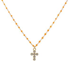 Collana Agios CRUCIS colorata arancione con Croce