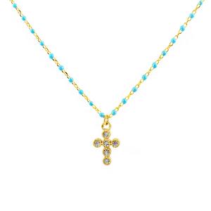 Collana Agios CRUCIS colorata azzurro con Croce