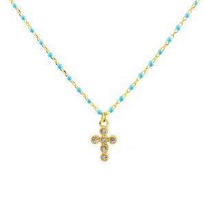 Collana Agios CRUCIS colorata azzurro con Croce - gallery