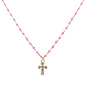 Collana Agios CRUCIS colorata fucsia con Croce