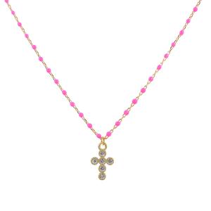 Collana Agios CRUCIS colorata fucsia con Croce - gallery