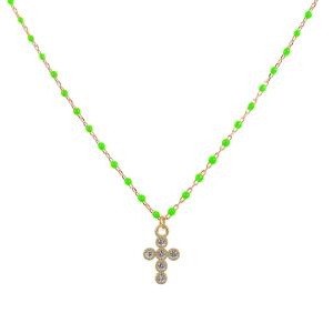 Collana Agios CRUCIS colorata verde con Croce