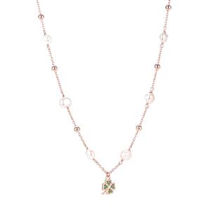Collana in argento con quadrifoglio con zirconi verdi collezione Lumiere - gallery