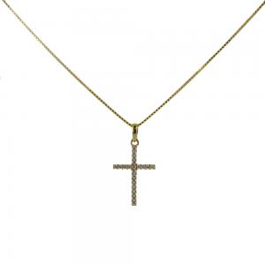 Collana ciondolo Croce in oro giallo e argento con zirconi - gallery