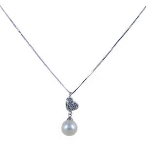 Collana ciondolo Perla Freshwater e cuore di zirconi 