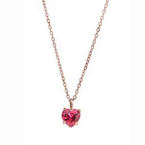 Collana ciondolo zircone a cuore rubino in argento rosa  - gallery