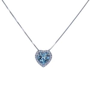 Collana con Acquamarina CUORE e diamanti 
