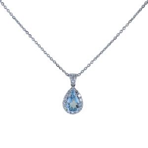 Collana con Acquamarina Goccia e contorno di diamanti