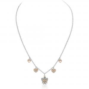 Collana con ciondoli Cuore e Angelo in argento con Zirconi GIA331