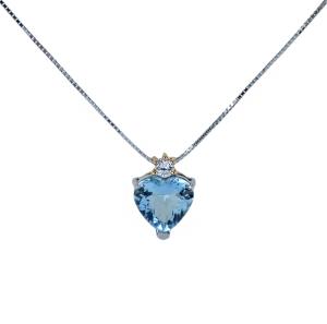 Collana con ciondolo Acquamarina Cuore e diamante 