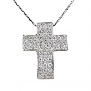 Collana con ciondolo Croce a pave di Diamanti ct. 0.26