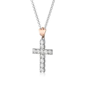 Collana con ciondolo Croce in argento con Zirconi e Angelo GIA 447 - gallery